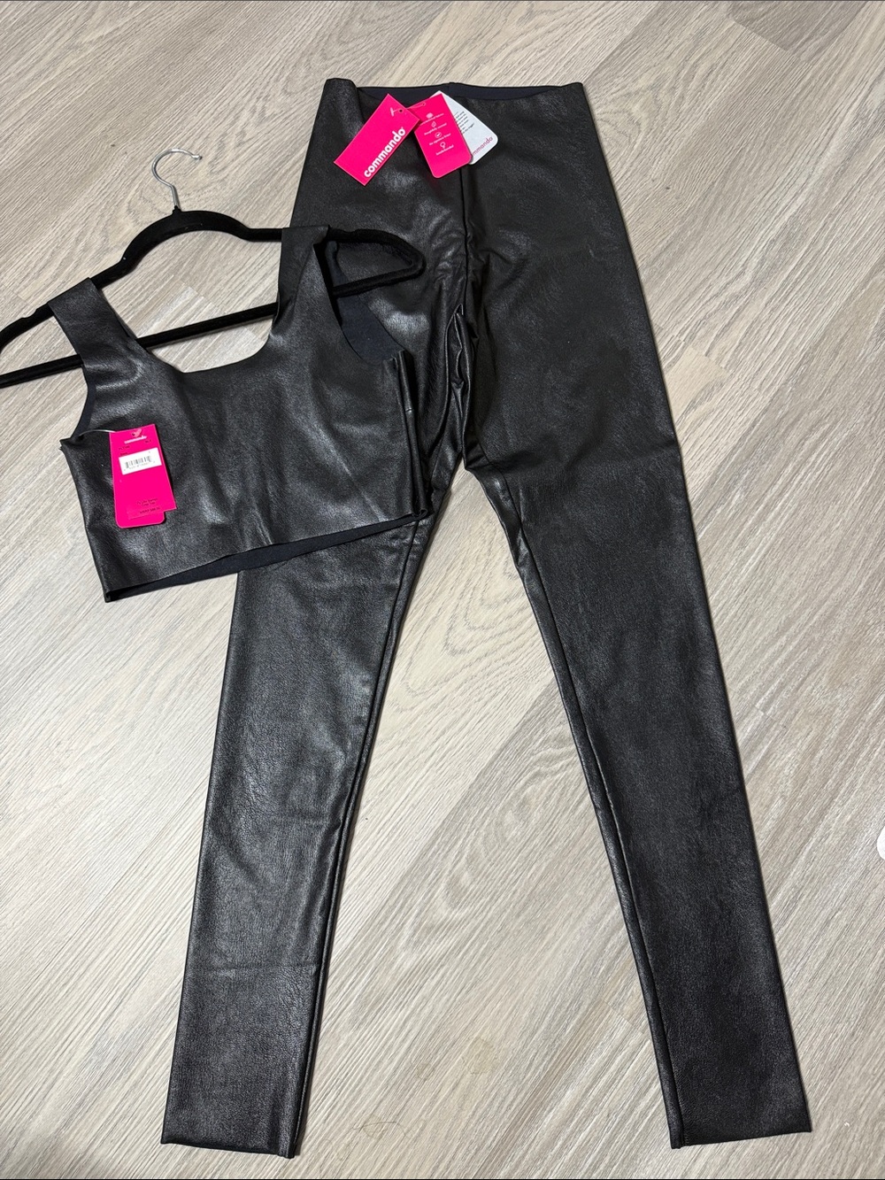 Commando Black Faux Leather High-Waist Leggings with Cropped Tank